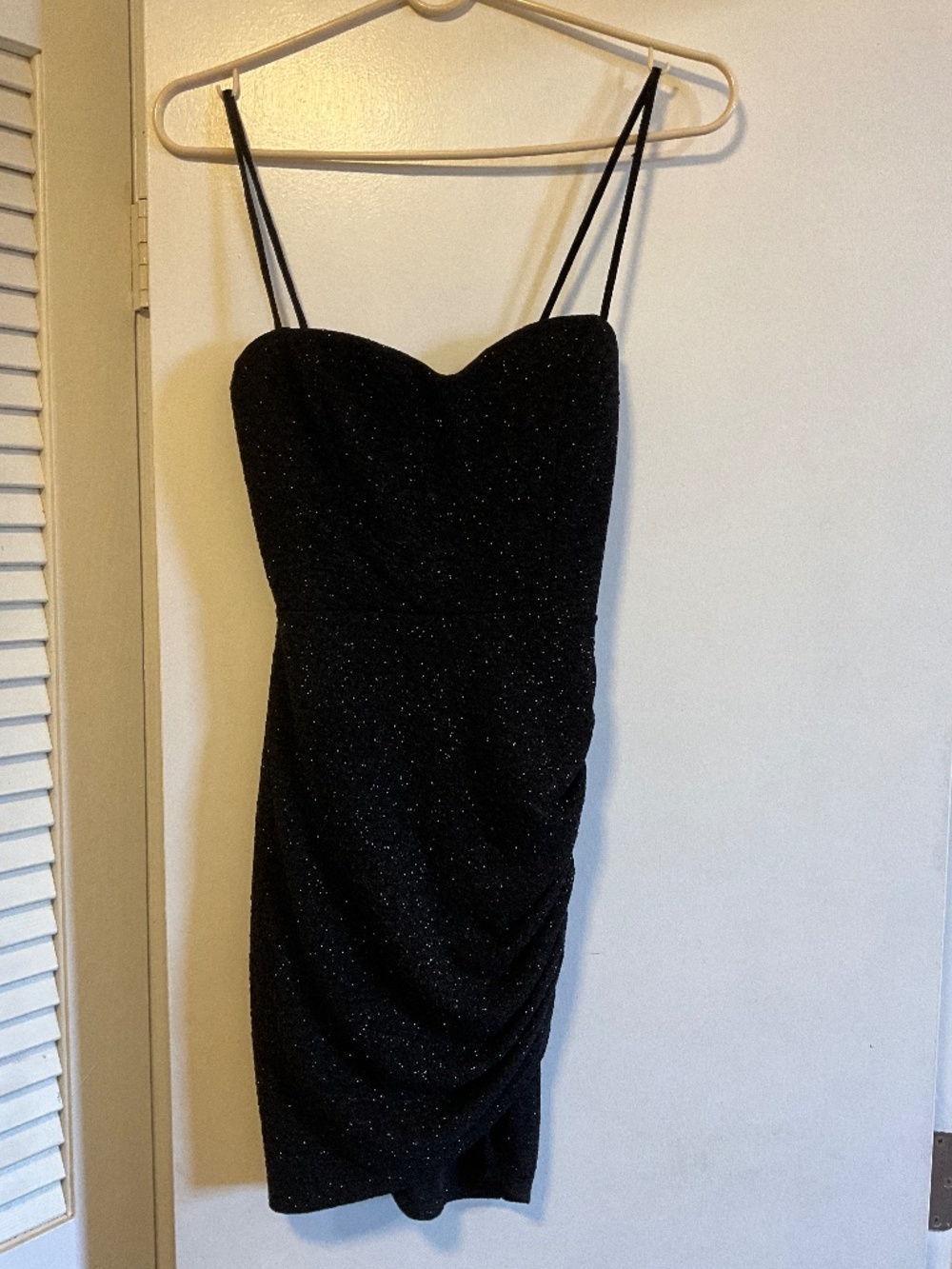 Black S Spaghetti Strap Fitted Mini Dress